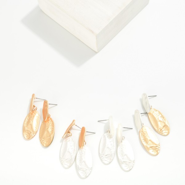 Linked Textured Matte Metal Ovals Post Drop Earrings 

- Approximately 1.75" L