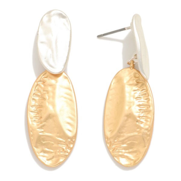 Linked Textured Matte Metal Ovals Post Drop Earrings 

- Approximately 1.75" L