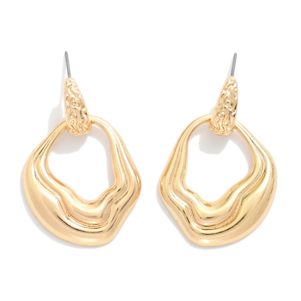 Metal ToneWavy Hoop Drop Earring With Textured Post 

- Approximately 1.5" L 