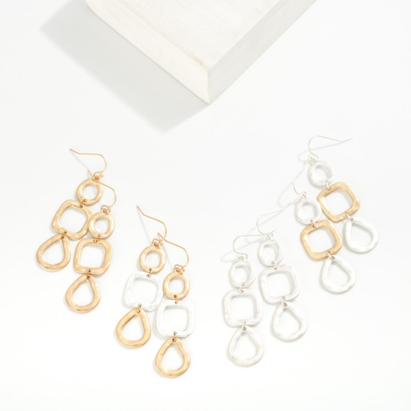 Linked Hammered Metal Geometric Shape Drop Earrings 

- Approximately 2" L