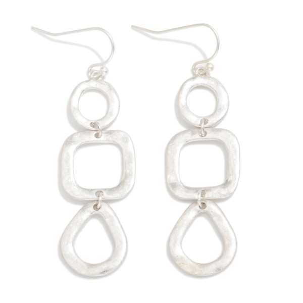 Linked Hammered Metal Geometric Shape Drop Earrings 

- Approximately 2" L