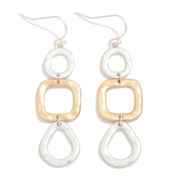 Linked Hammered Metal Geometric Shape Drop Earrings 

- Approximately 2" L