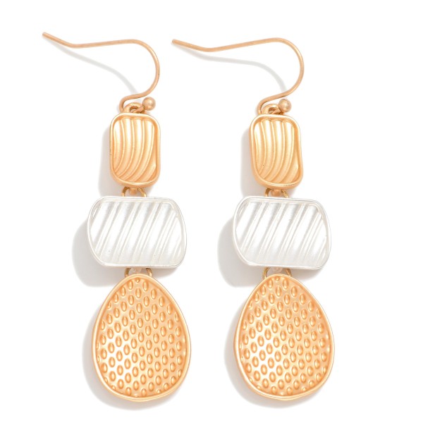 Linked Textured Metal Geometric Shape Drop Earrings

- Approximately 2" L