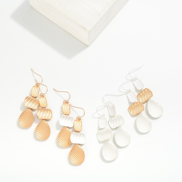Linked Textured Metal Geometric Shape Drop Earrings

- Approximately 2" L