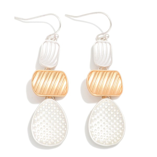 Linked Textured Metal Geometric Shape Drop Earrings

- Approximately 2" L