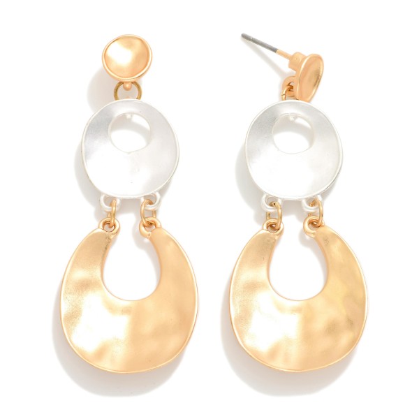 Linked Matte Hammered Metal Tapered Hoop Drop Earrings 

- Approximately 2" L