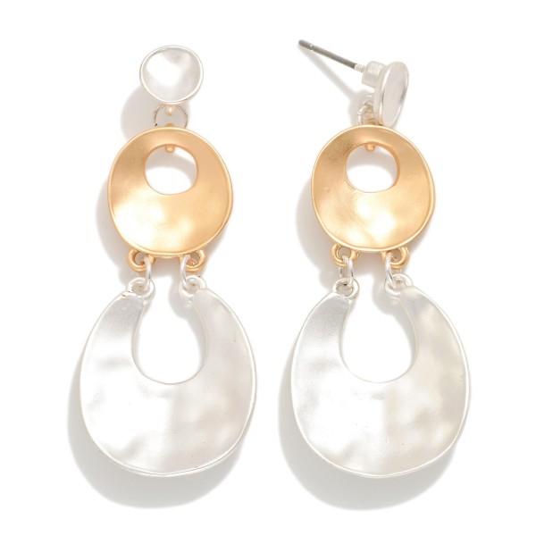 Linked Matte Hammered Metal Tapered Hoop Drop Earrings 

- Approximately 2" L