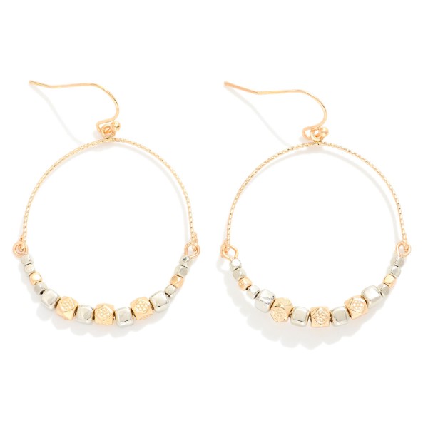 Textured Wire Drop Earrings Featuring Metal Tone Geometric Shape Beads 

- Approximately 1.75" L