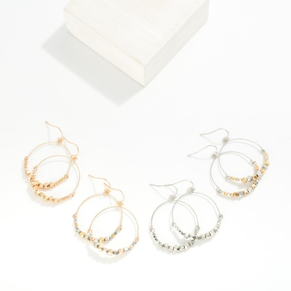 Textured Wire Drop Earrings Featuring Metal Tone Geometric Shape Beads 

- Approximately 1.75" L