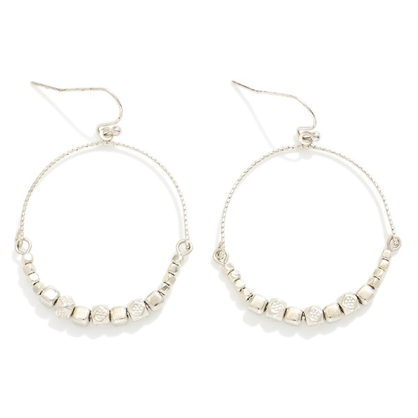 Textured Wire Drop Earrings Featuring Metal Tone Geometric Shape Beads 

- Approximately 1.75" L