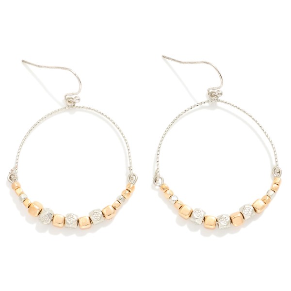 Textured Wire Drop Earrings Featuring Metal Tone Geometric Shape Beads 

- Approximately 1.75" L
