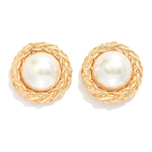 Chunky Braided Metal & Pearl Post Drop Earrings 

- Approximately 1.25" L