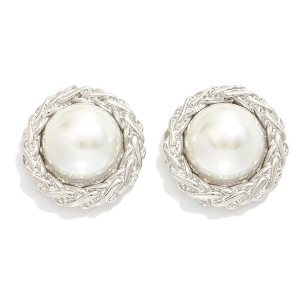 Chunky Braided Metal & Pearl Post Drop Earrings 

- Approximately 1.25" L