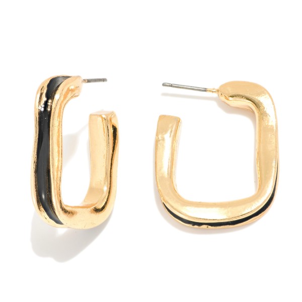 Enamel Rounded Square Hoop Earrings 
- Approximately .5" D