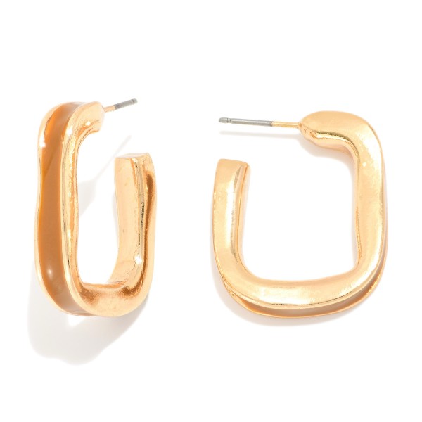 Enamel Rounded Square Hoop Earrings 
- Approximately .5" D