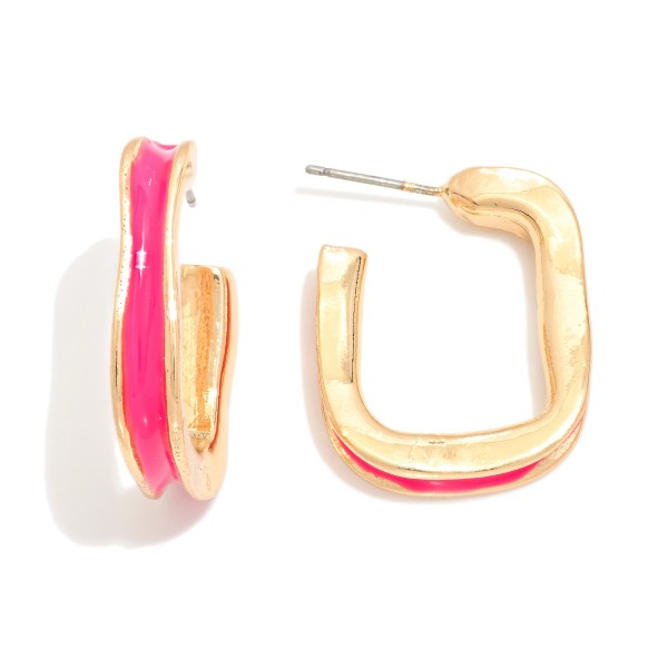 Enamel Rounded Square Hoop Earrings 

- Approximately .5" D