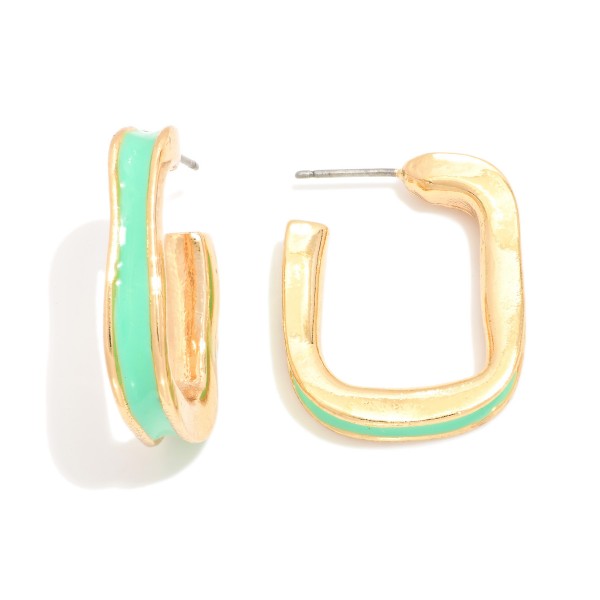 Enamel Rounded Square Hoop Earrings 

- Approximately .5" D