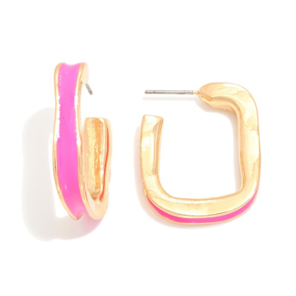 Enamel Rounded Square Hoop Earrings 

- Approximately .5" D