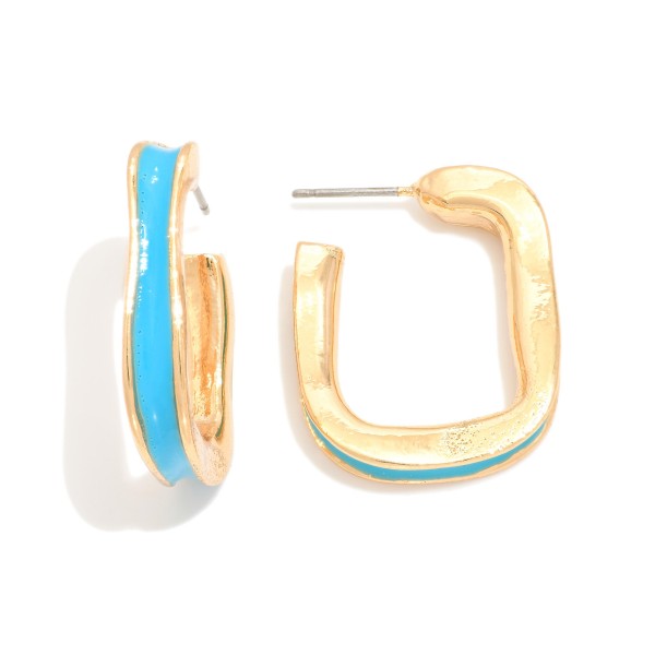Enamel Rounded Square Hoop Earrings 

- Approximately .5" D