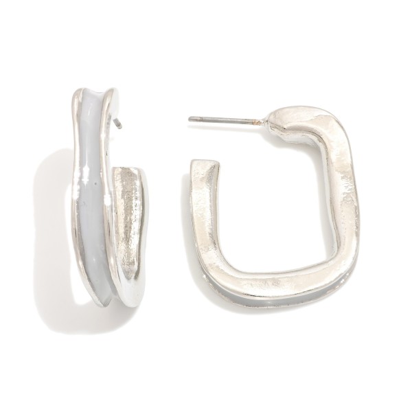 Enamel Rounded Square Hoop Earrings 

- Approximately .5" D