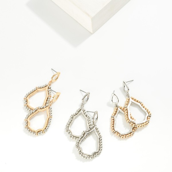 Linked Teardrop  Drop Earrings Featuring Beaded Detail 

- Approximately 2" L