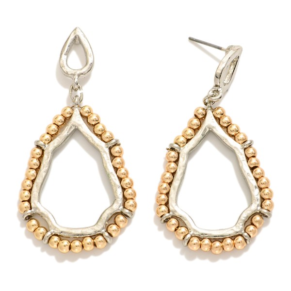 Linked Teardrop  Drop Earrings Featuring Beaded Detail 

- Approximately 2" L