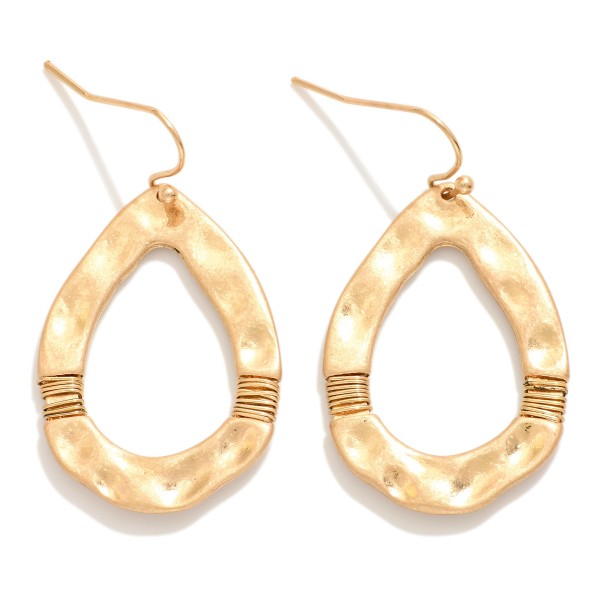 Hammered Metal Teardrop Drop Earrings Featuring Wrapped Wire Details 

- Approximately 1.5" L
