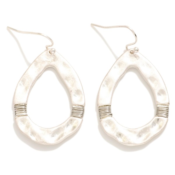 Hammered Metal Teardrop Drop Earrings Featuring Wrapped Wire Details 

- Approximately 1.5" L