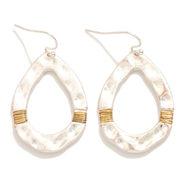 Hammered Metal Teardrop Drop Earrings Featuring Wrapped Wire Details 

- Approximately 1.5" L