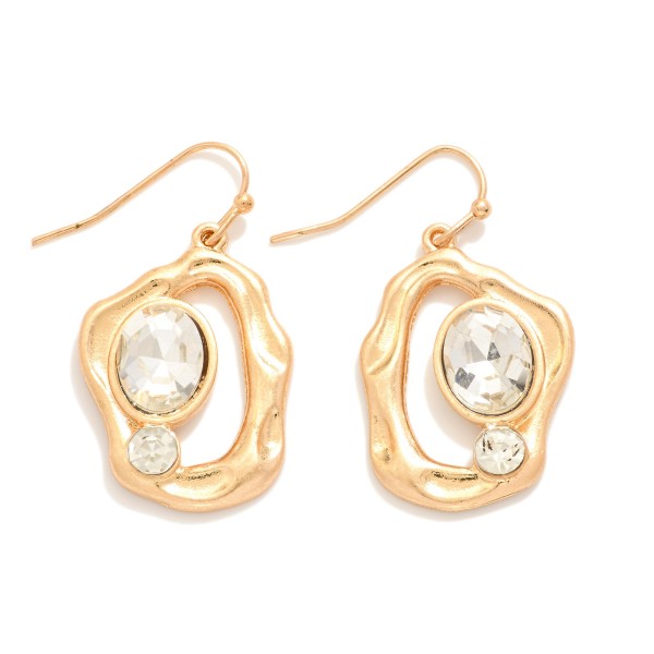 Wholesale hammered Metal Abstract Geometric Drop Earrings Rhinestone Detail L