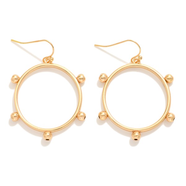 Drop Hoop Earrings Featuring Metal Tone Ball Accents 

- Approximately 2" L