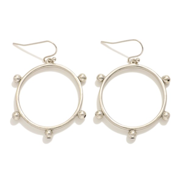 Drop Hoop Earrings Featuring Metal Tone Ball Accents 

- Approximately 2" L