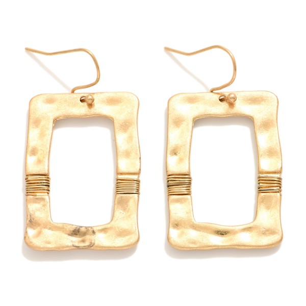 Hammered Metal Rectangle Drop Earrings Featuring Wrapped Wire Accent 

- Approximately 1.5" L