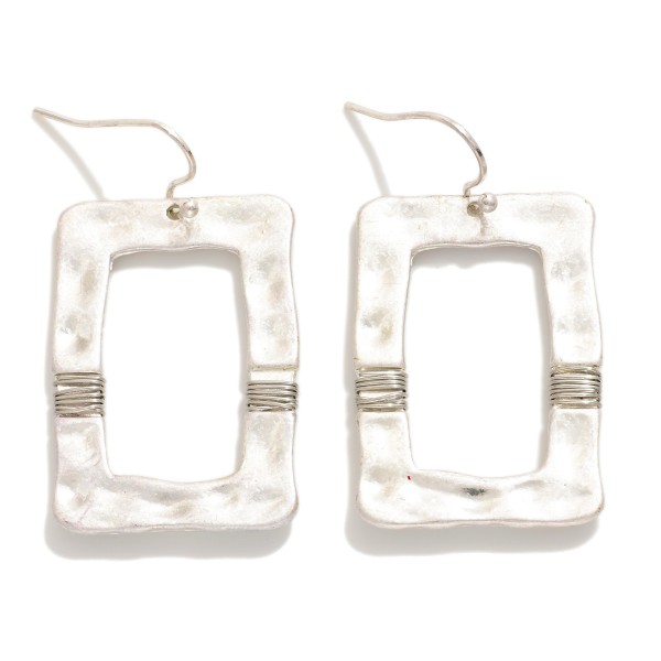 Hammered Metal Rectangle Drop Earrings Featuring Wrapped Wire Accent 

- Approximately 1.5" L