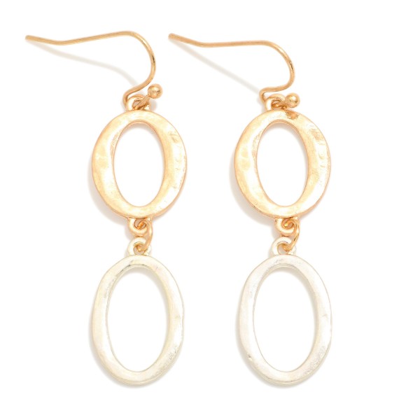 Wholesale linked Hammered Metal Hollow Oval Drop Earrings L