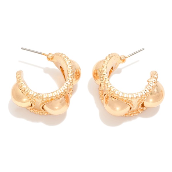 Chunky Metal Tone Hoop Earrings Featuring Dome Details 

- Approximately .75" D