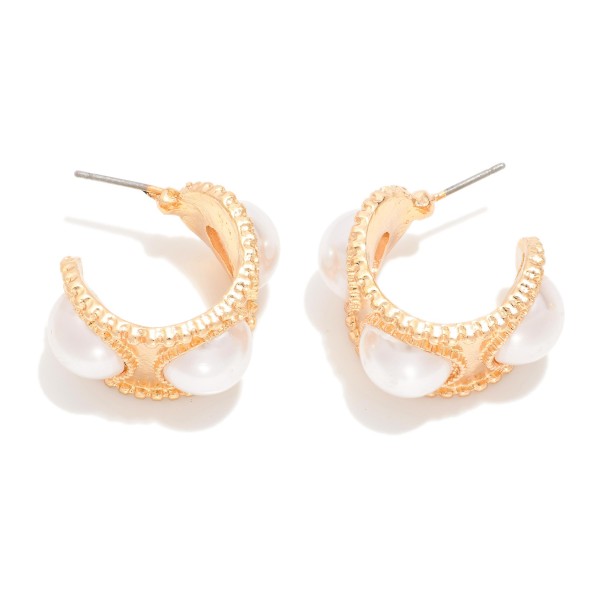 Chunky Metal Tone Hoop Earrings Featuring Dome Details 
- Approximately .75" D