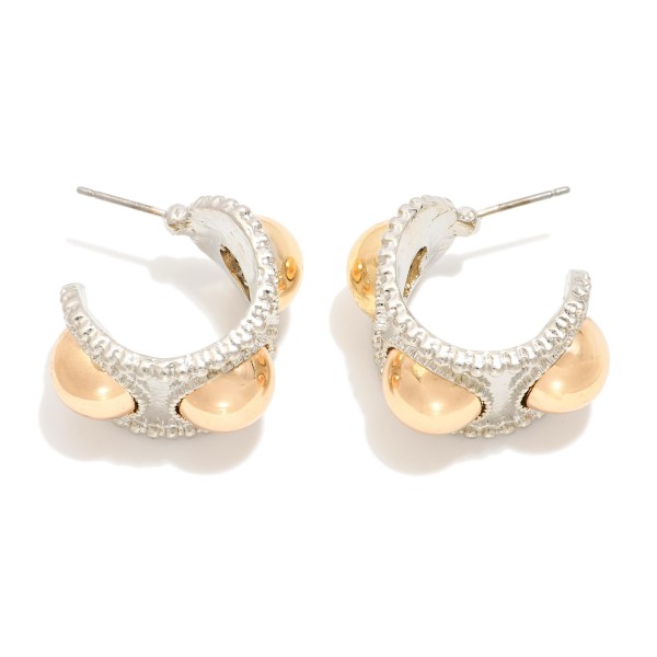 Chunky Metal Tone Hoop Earrings Featuring Dome Details 

- Approximately .75" D