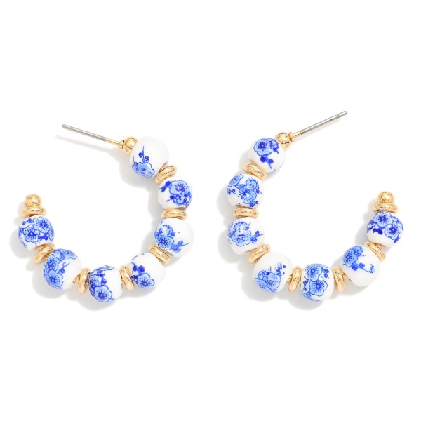 Wholesale chinoiserie Bead Gold Disk Beaded Hoop Earrings D