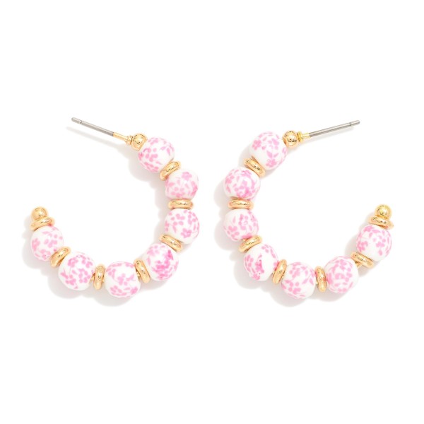 Wholesale chinoiserie Bead Gold Disk Beaded Hoop Earrings D