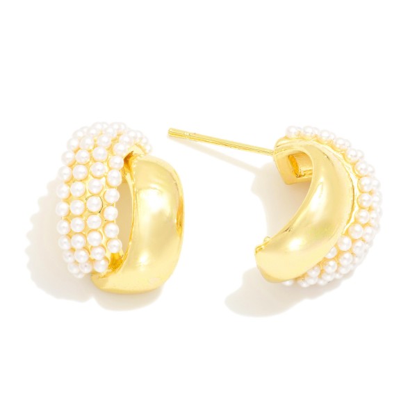 Wholesale layered Pearl Metal Half Hoop Earrings L