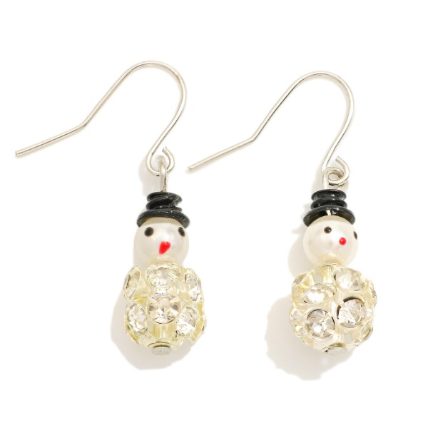 Rhinestone & Pearl Snowman Drop Earrings 

- Approximately 1.25" L