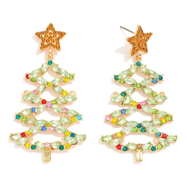 Rhinestone Studded Christmas Tree Drop Earrings 

- Approximately 2.5" L
