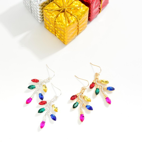 Rhinestone Christmas Lights Drop Earrings 

- Approximately 2" L