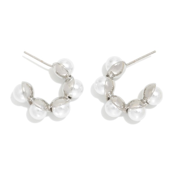 Wholesale pearl Studded Hoop Earrings Gold Dipped D