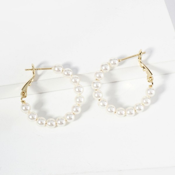 Pearl Beaded Hoop Earrings 

- Gold Dipped
- Approximately 1" D