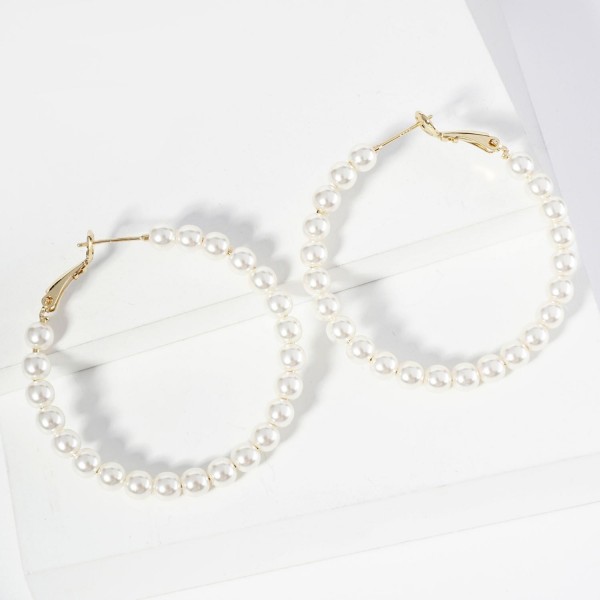 Pearl Beaded Hoop Earrings 

- Gold Dipped
- Approximately 1.5" D