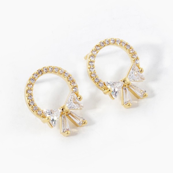 Cubic Zirconia Bow Hoop Post Drop Earrings 

- Gold Dipped
- Approximately .5" L