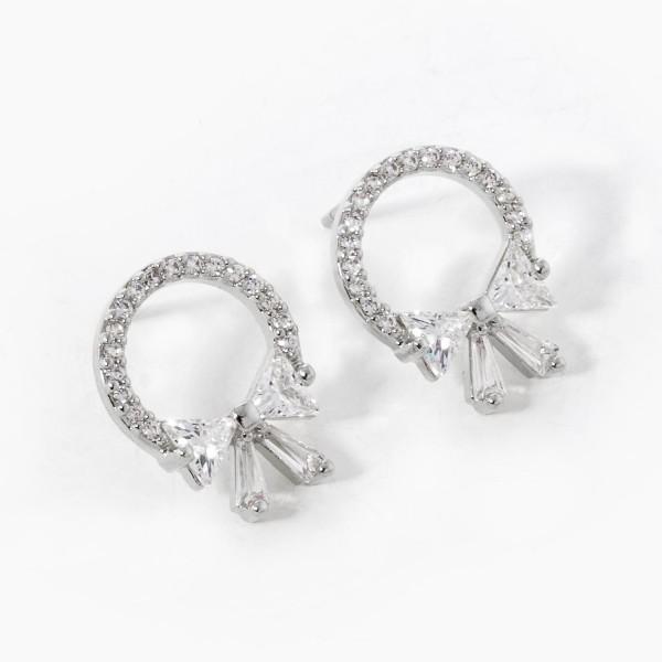 Cubic Zirconia Bow Hoop Post Drop Earrings 

- Gold Dipped
- Approximately .5" L