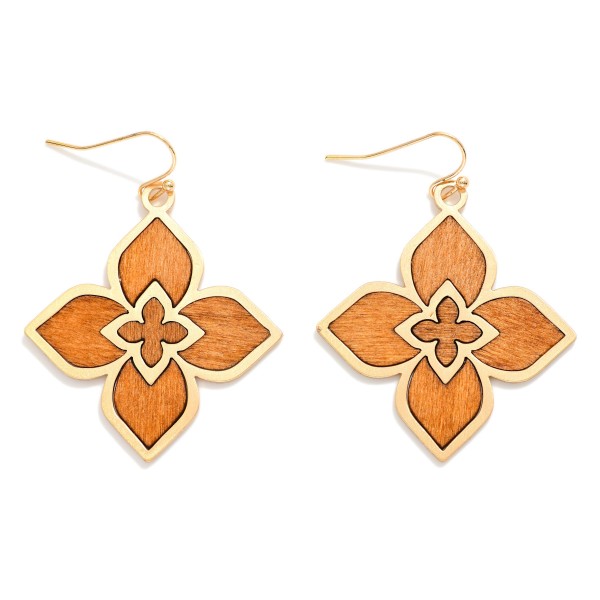 Wood & Metal Clover Drop Earrings 

- Approximately 1.5" L